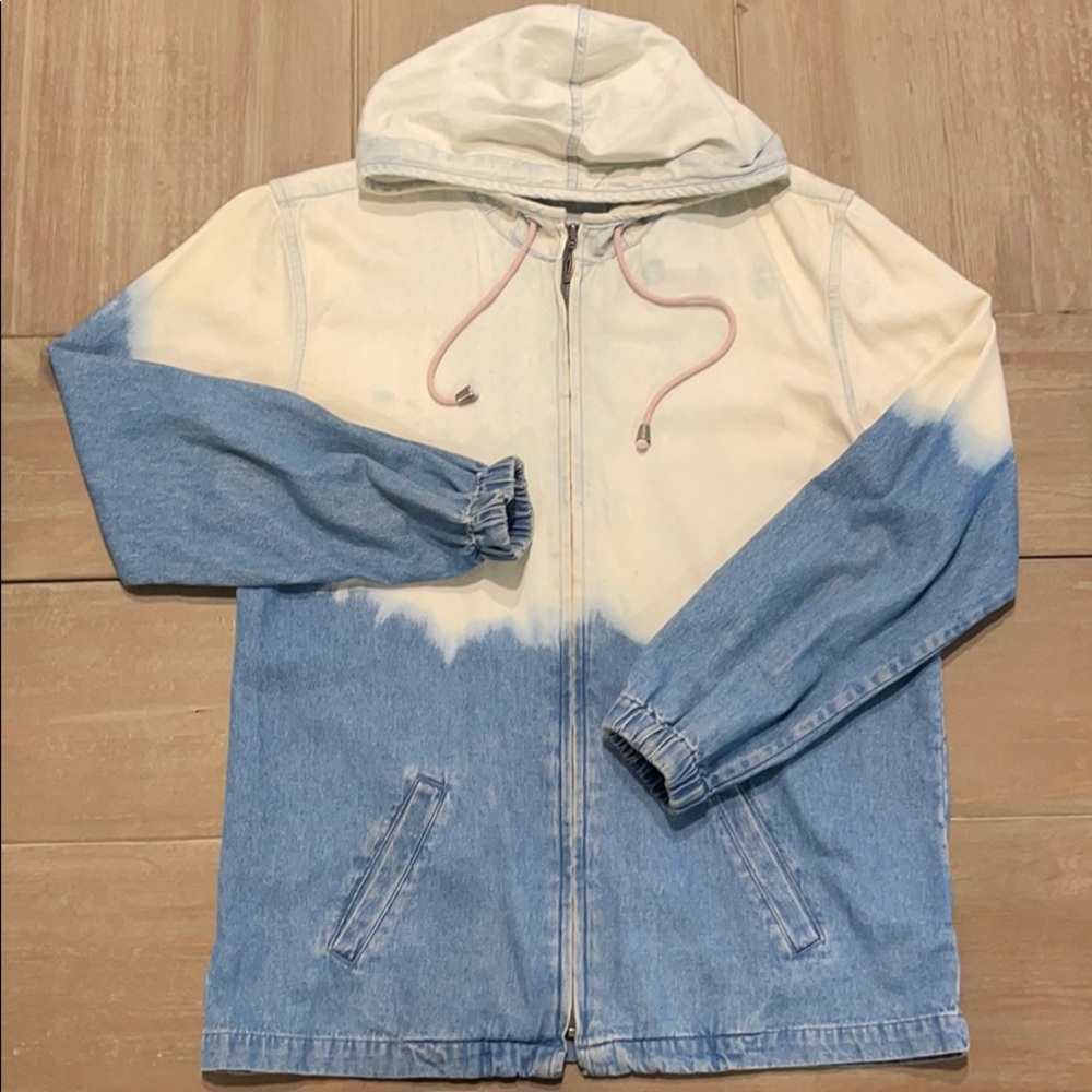 Urban Renewal Dip-Dye Bleached Denim Zip-Up Hoodie